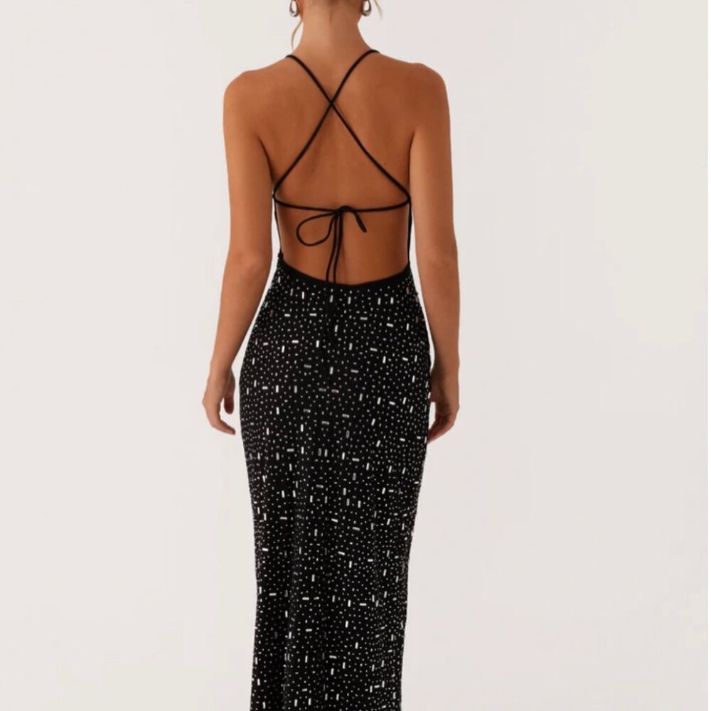 Peppermayo Exclusive - Cressida Rhinestone Mesh Maxi Dress - Black - Picture 2 of 2